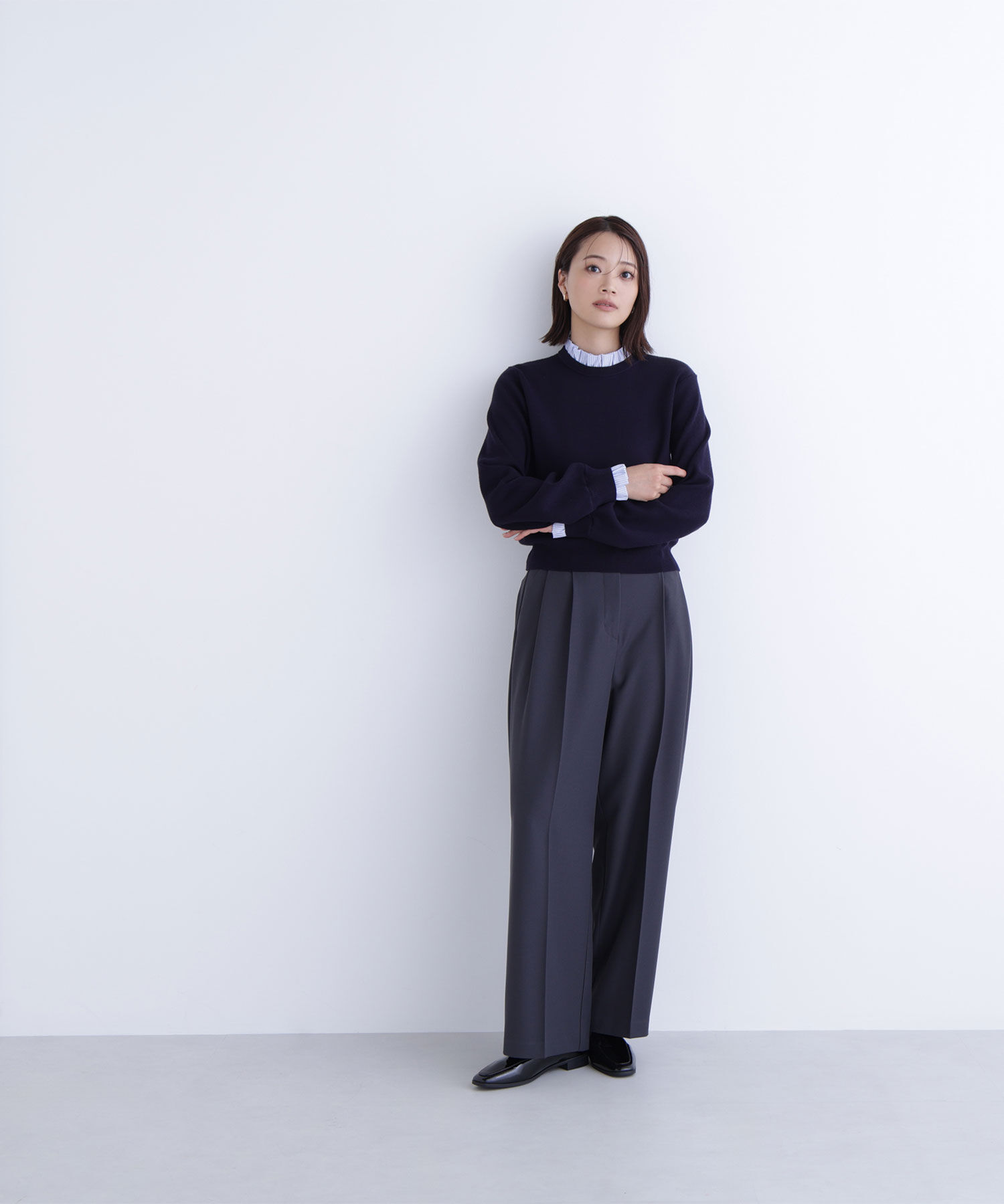  「ストライプフリルネックニット」|ニット・セーター|