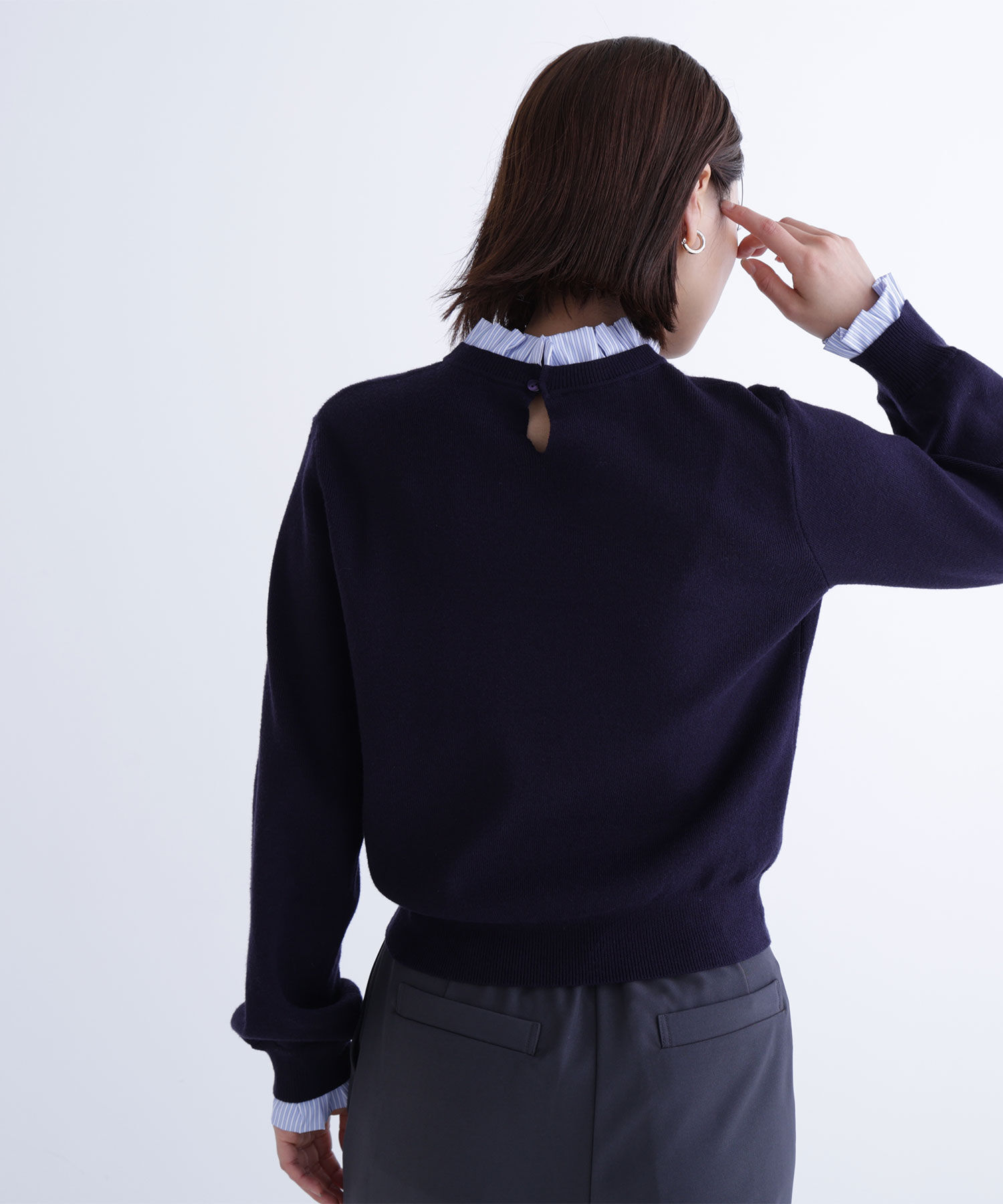  「ストライプフリルネックニット」|ニット・セーター|