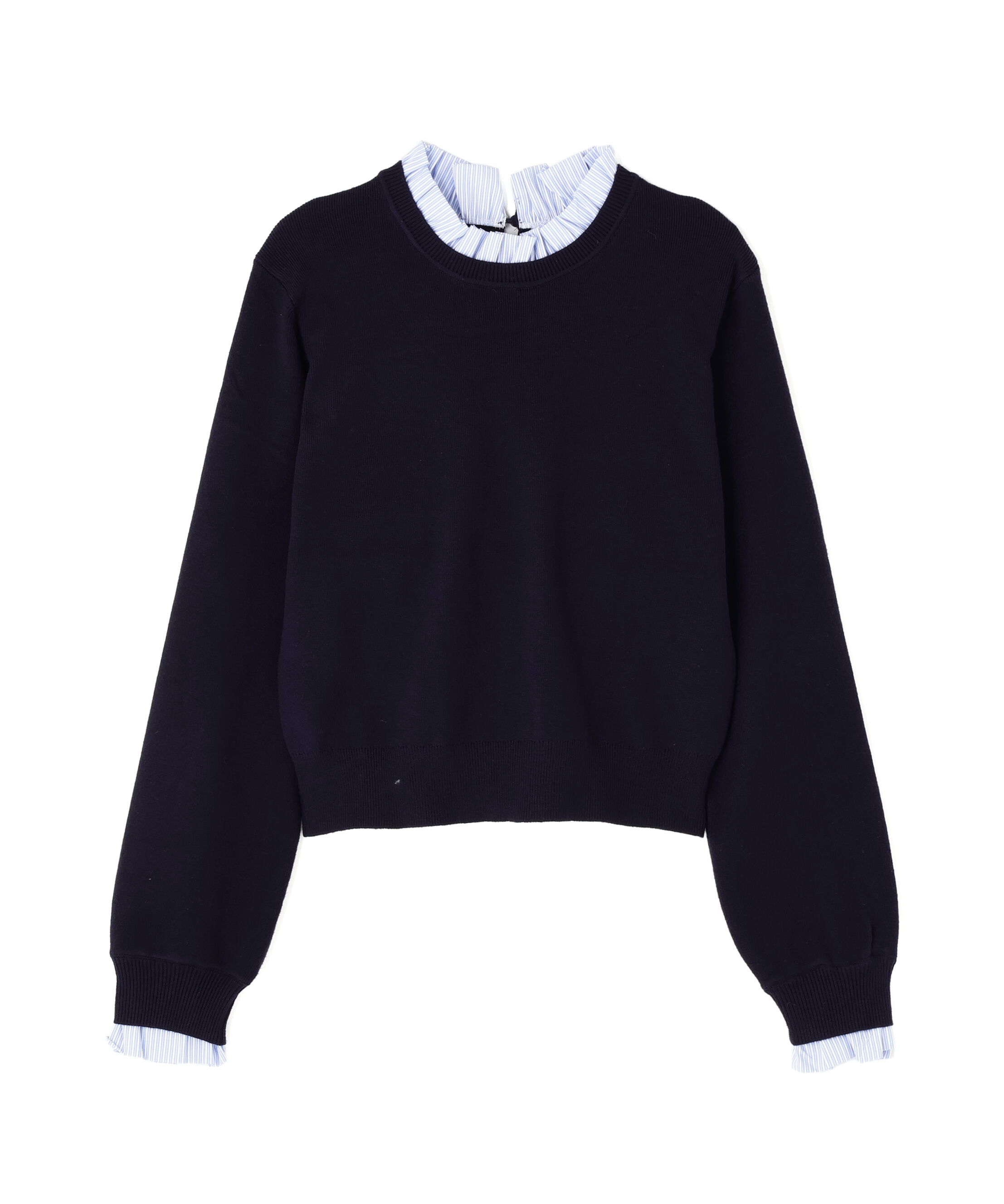  「ストライプフリルネックニット」|ニット・セーター|