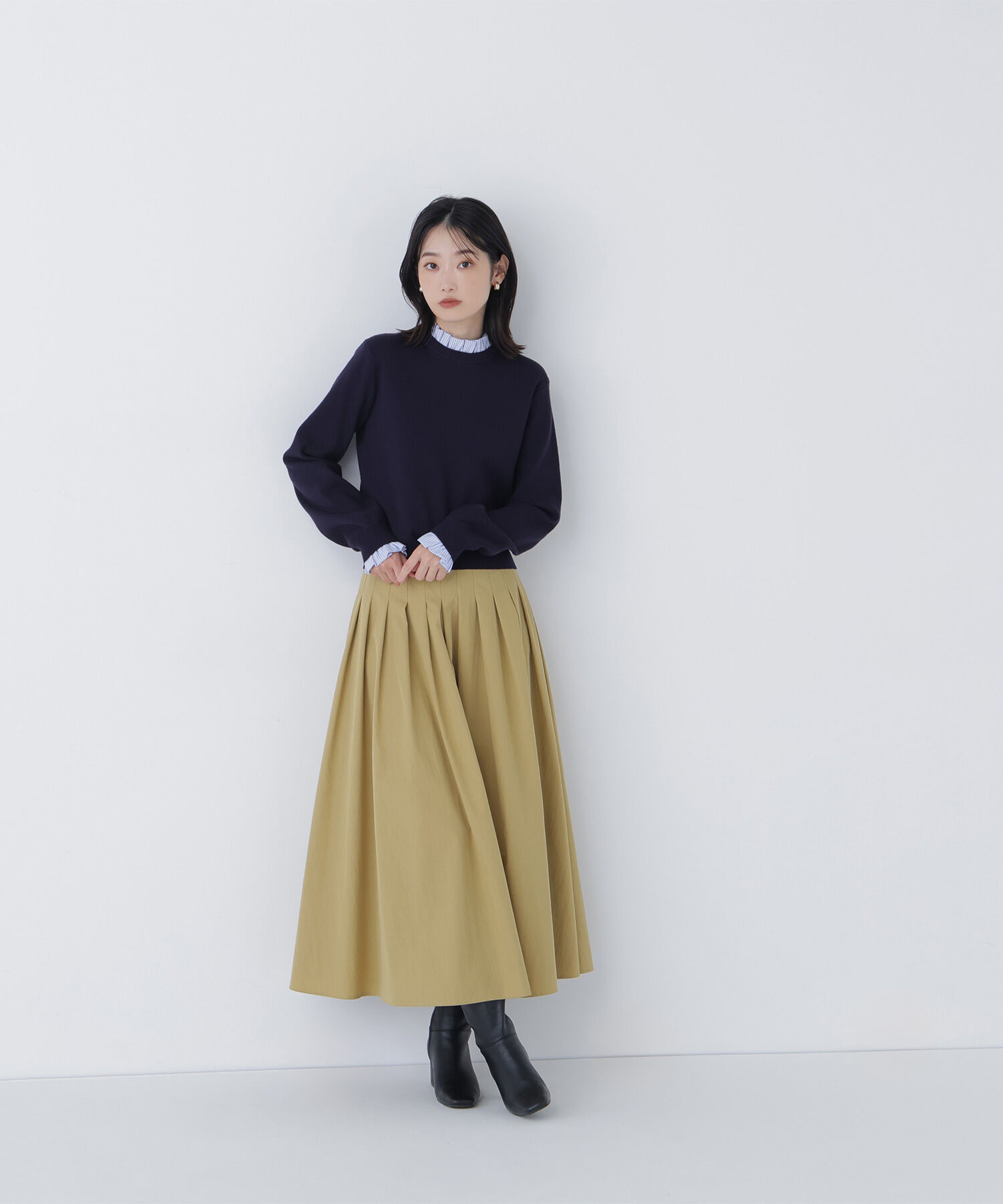  「ストライプフリルネックニット」|ニット・セーター|