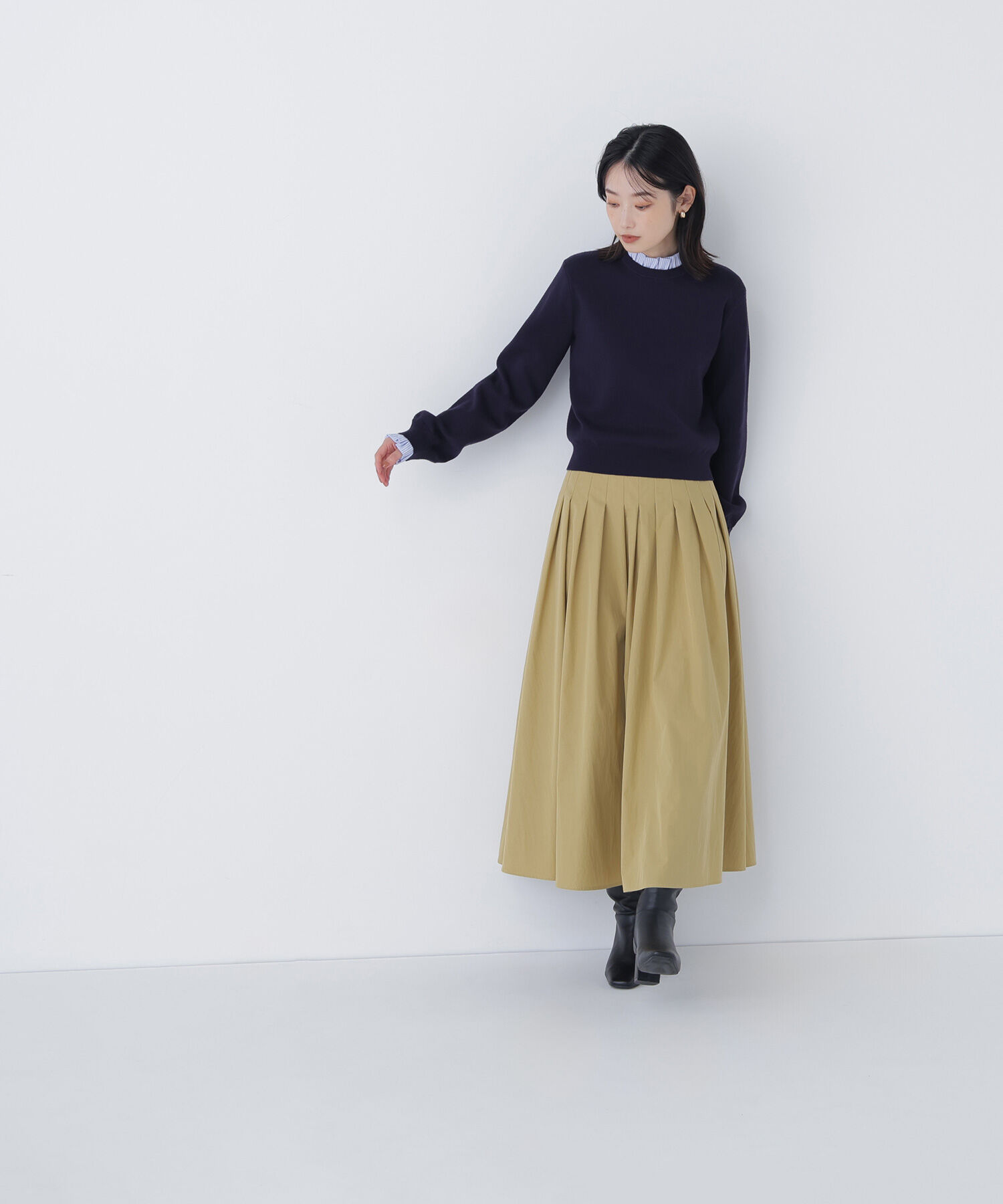  「ストライプフリルネックニット」|ニット・セーター|