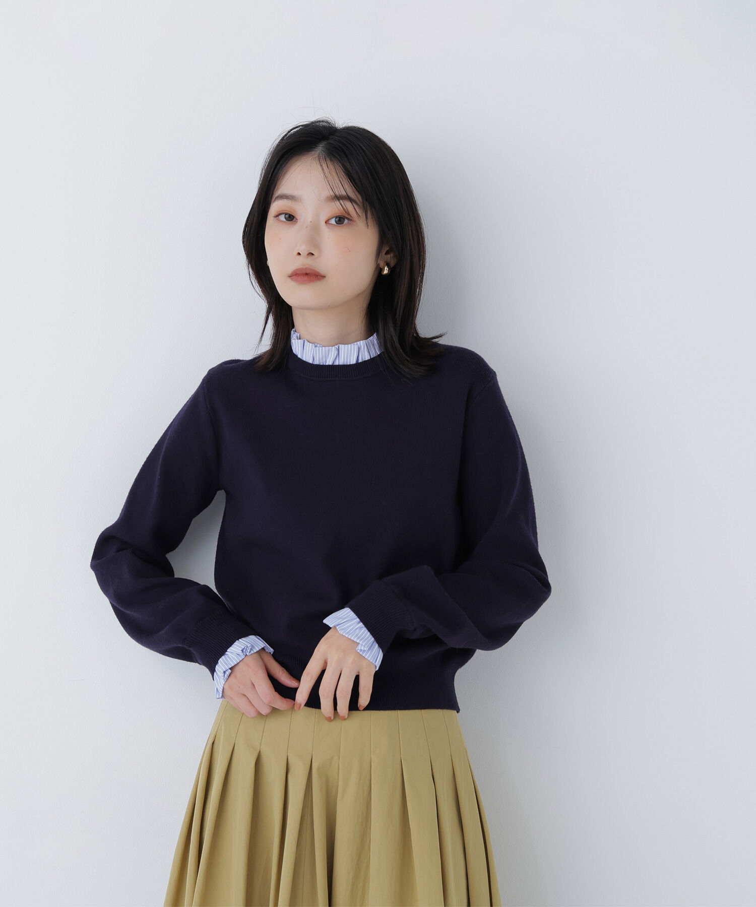  「ストライプフリルネックニット」|ニット・セーター|