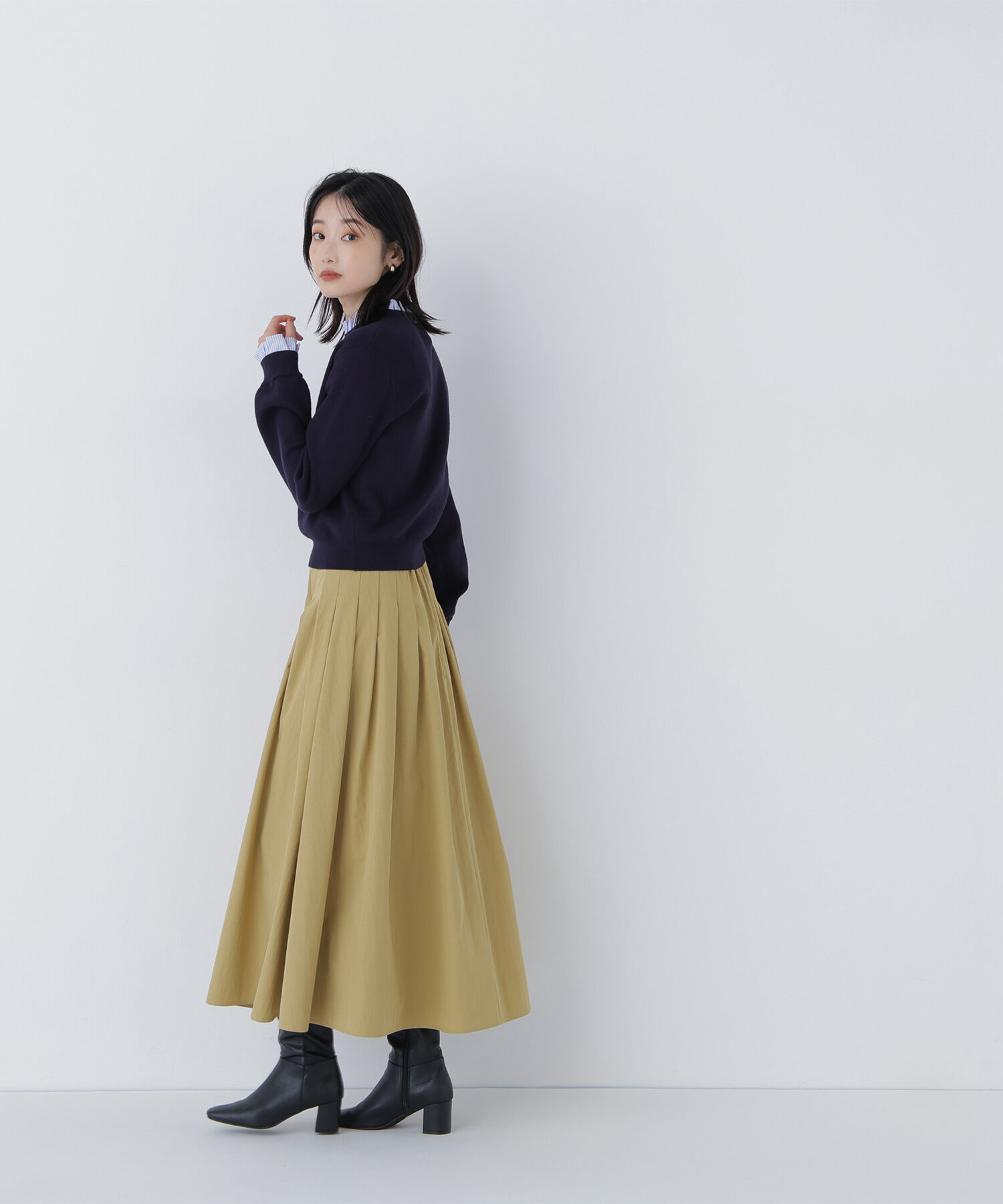  「ストライプフリルネックニット」|ニット・セーター|