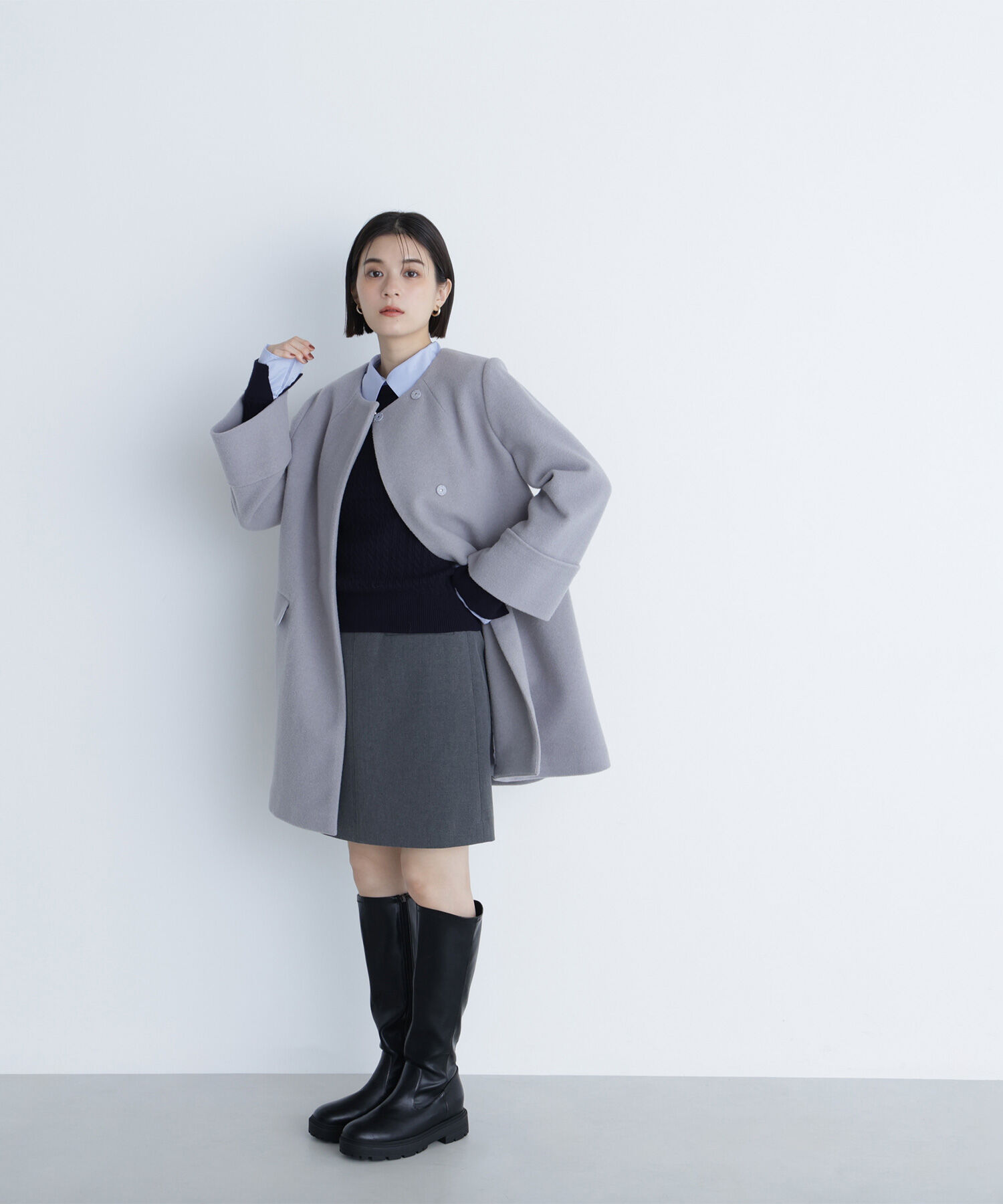  「ノーカラーミドルコート」|ブルゾン・スタジャン|