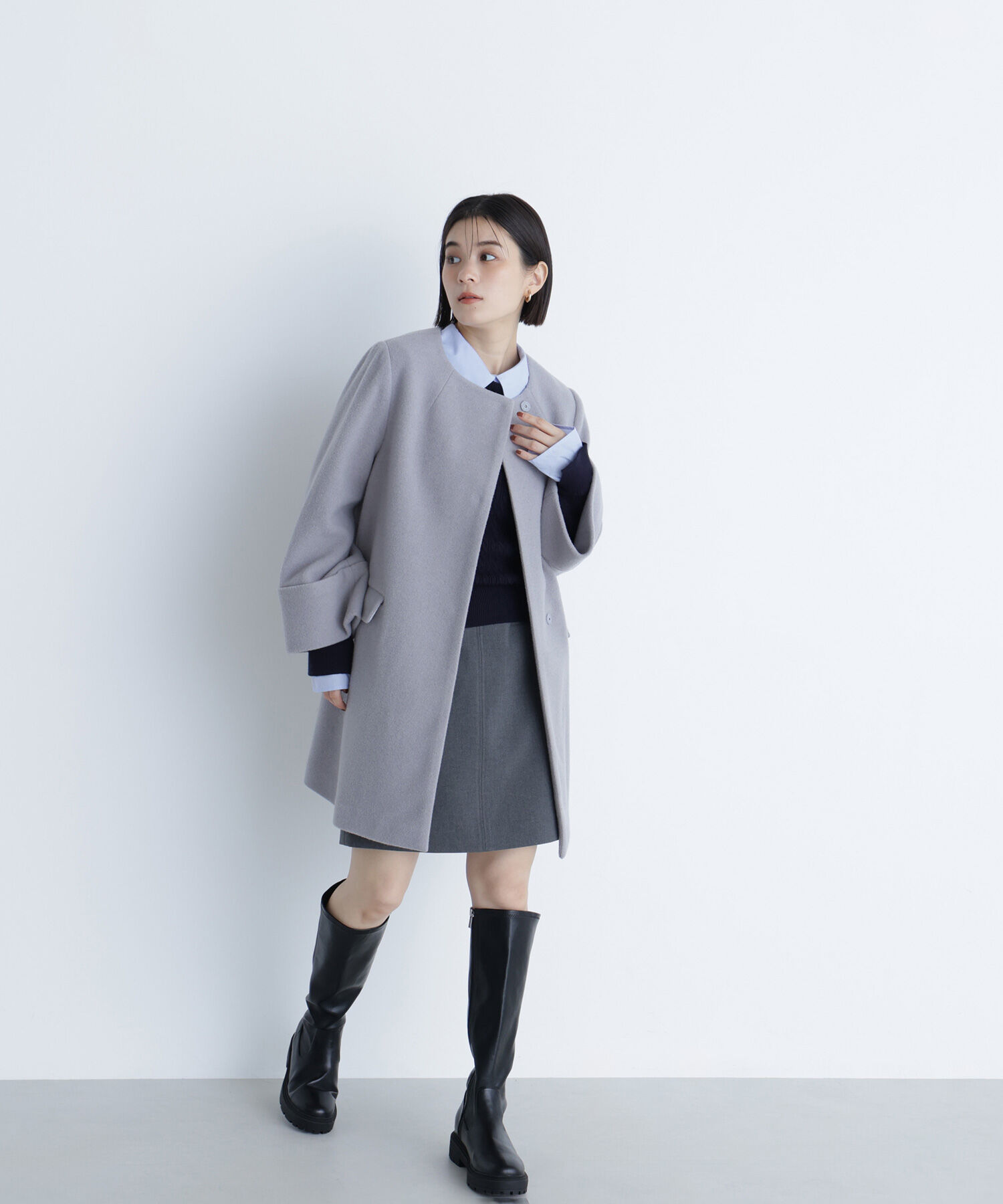  「ノーカラーミドルコート」|ブルゾン・スタジャン|