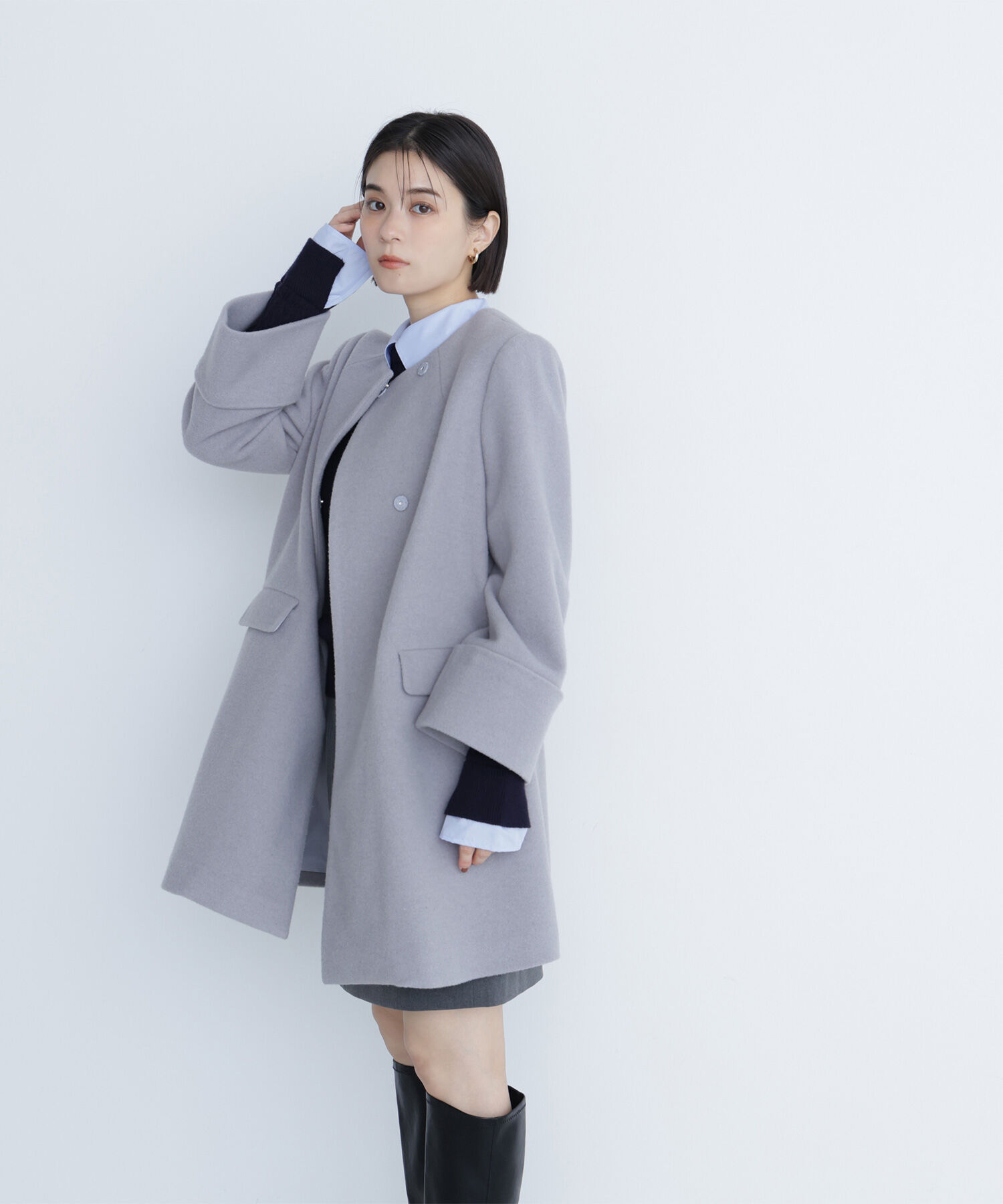  「ノーカラーミドルコート」|ブルゾン・スタジャン|