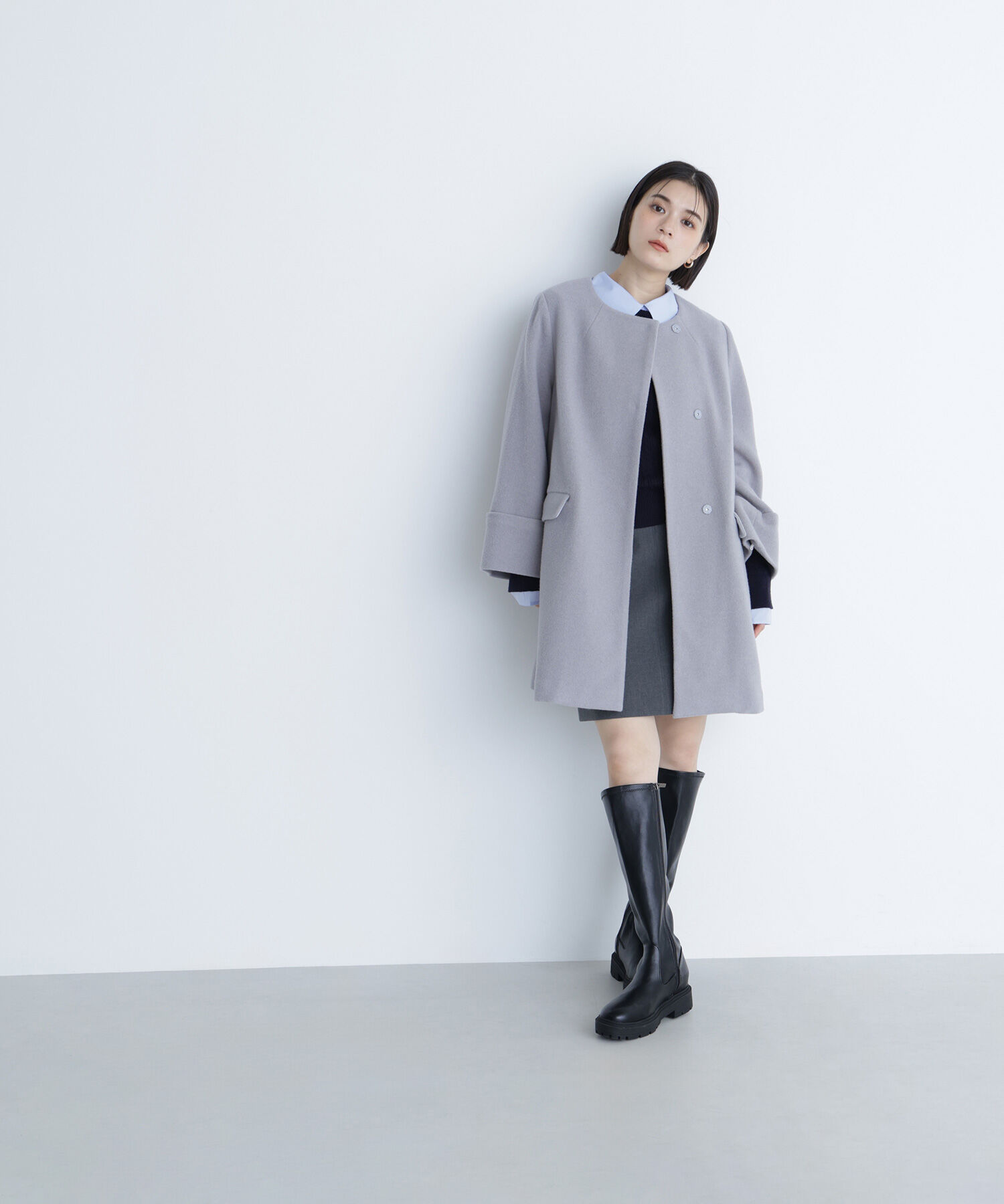  「ノーカラーミドルコート」|ブルゾン・スタジャン|