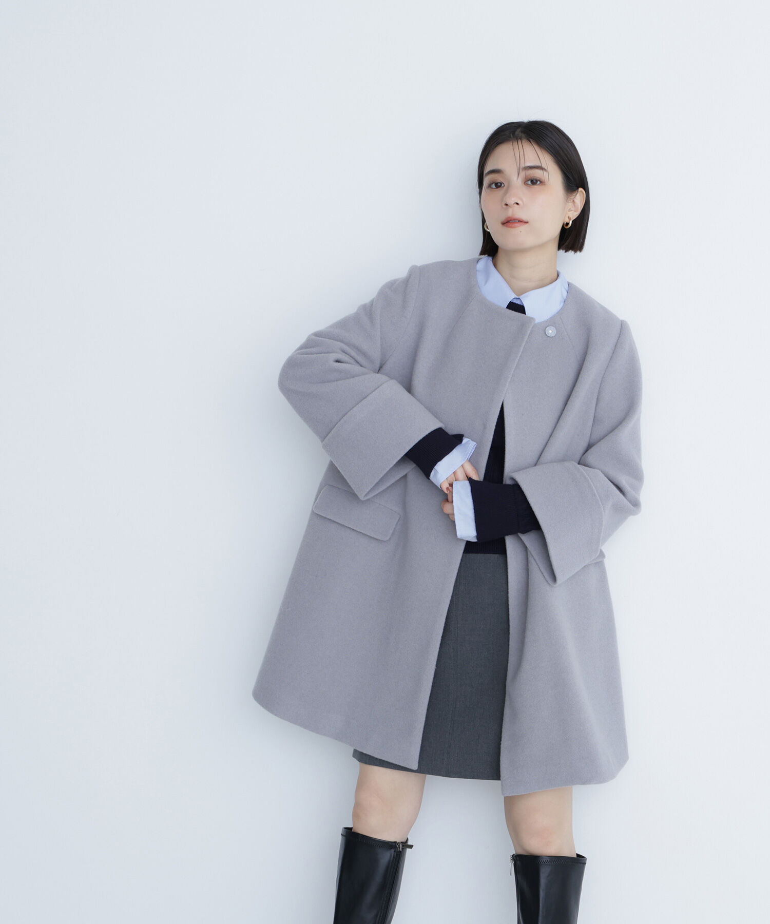  「ノーカラーミドルコート」|ブルゾン・スタジャン|