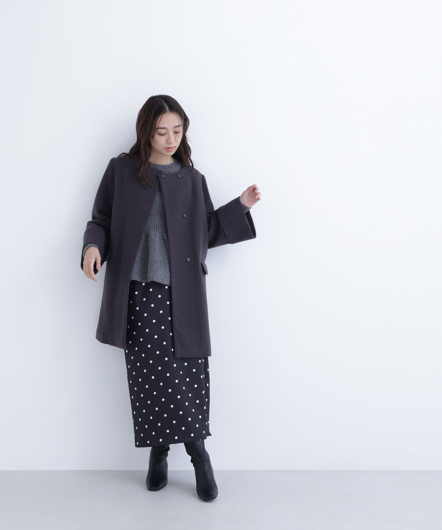  「ノーカラーミドルコート」|ブルゾン・スタジャン|