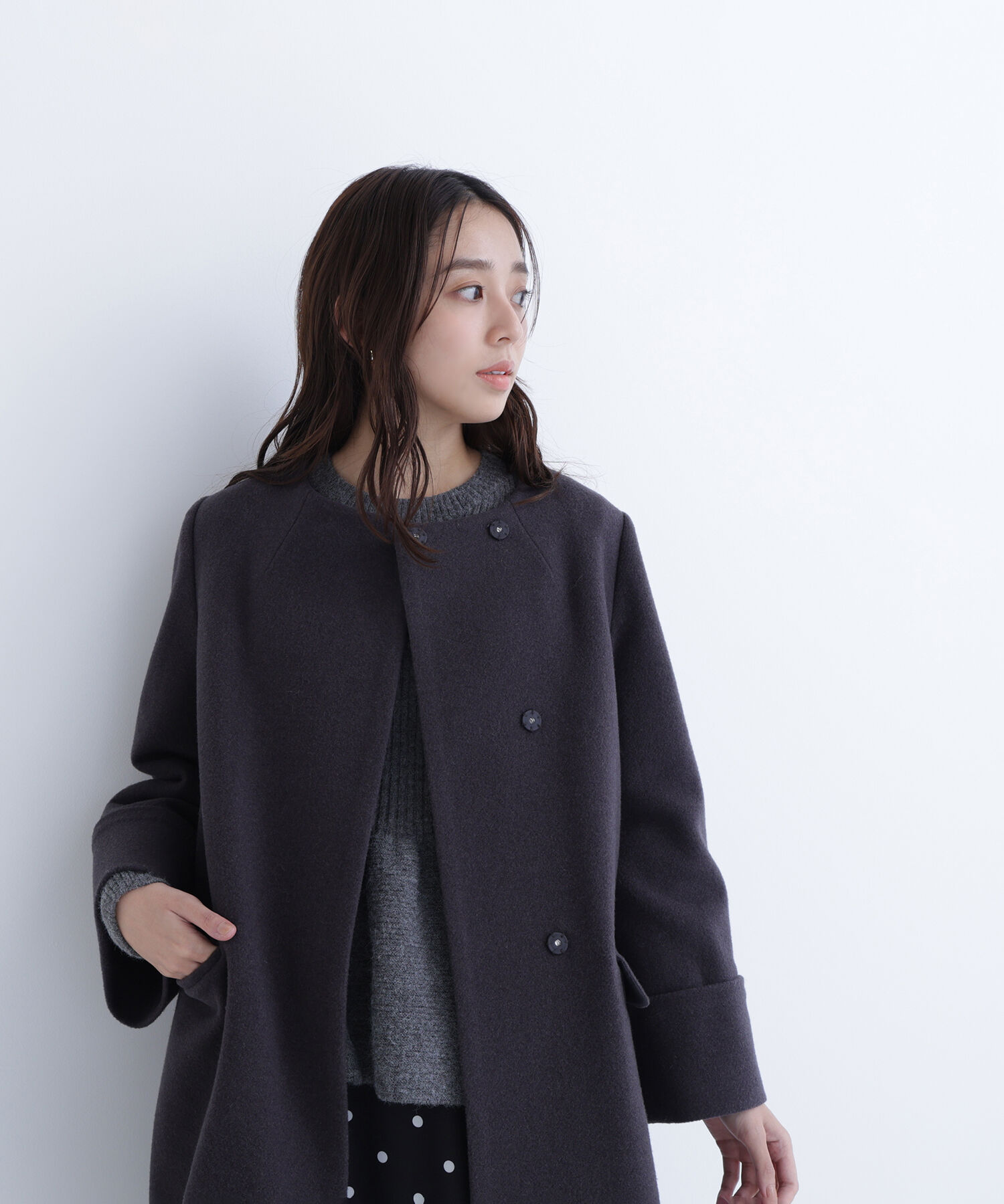  「ノーカラーミドルコート」|ブルゾン・スタジャン|