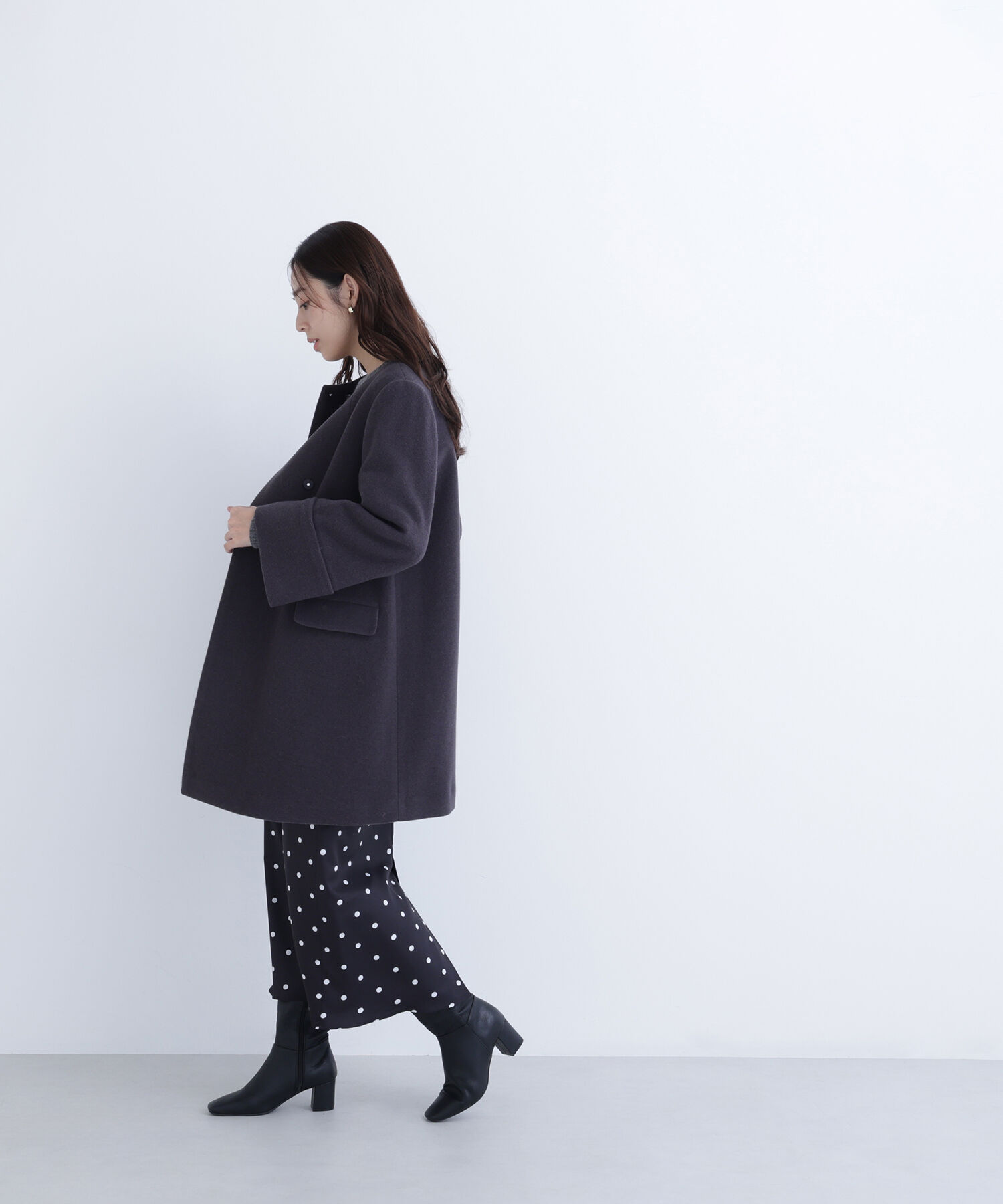  「ノーカラーミドルコート」|ブルゾン・スタジャン|