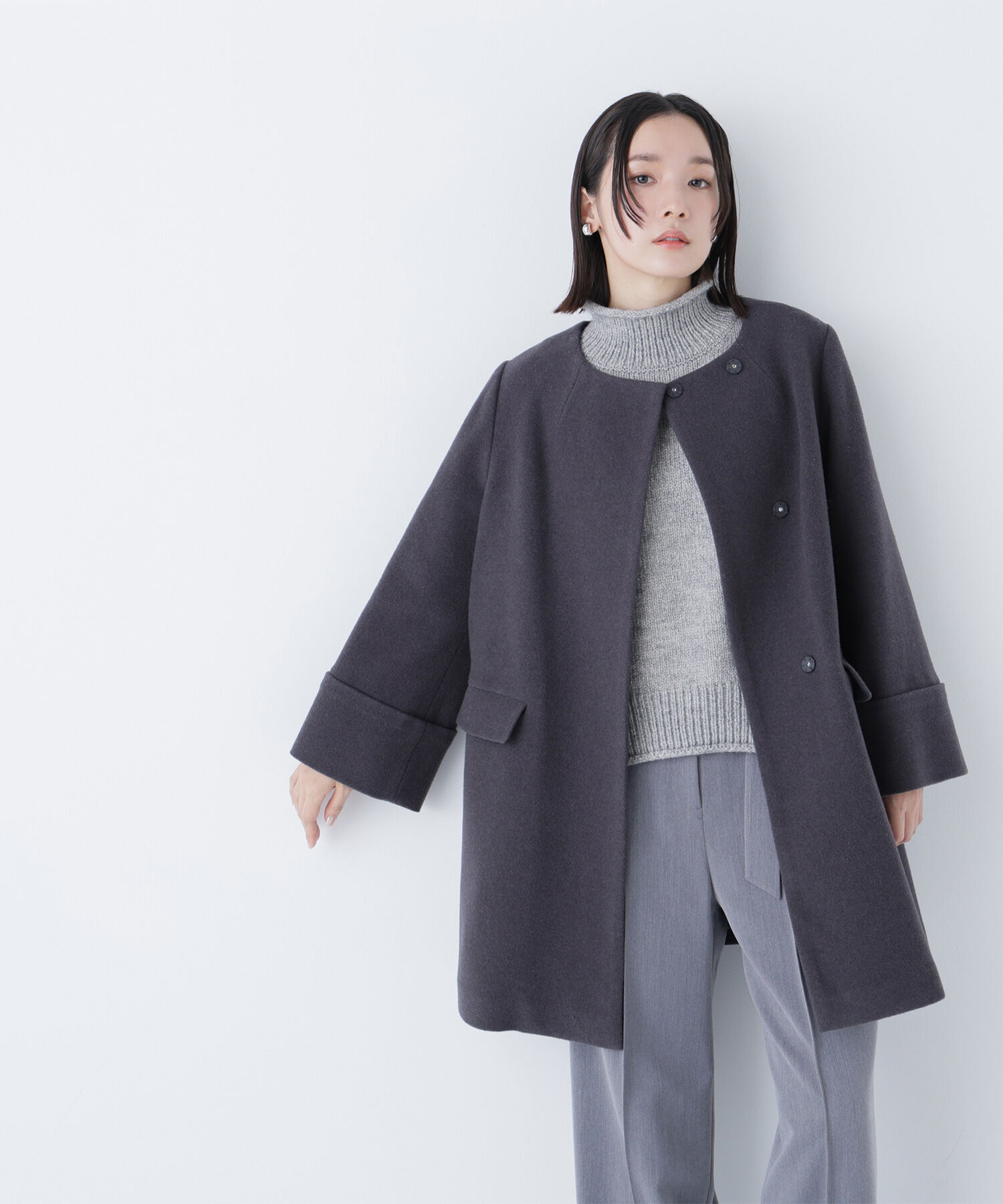  「ノーカラーミドルコート」|ブルゾン・スタジャン|