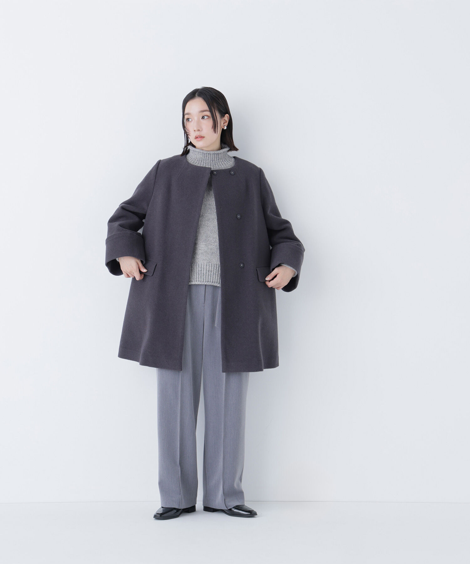  「ノーカラーミドルコート」|ブルゾン・スタジャン|