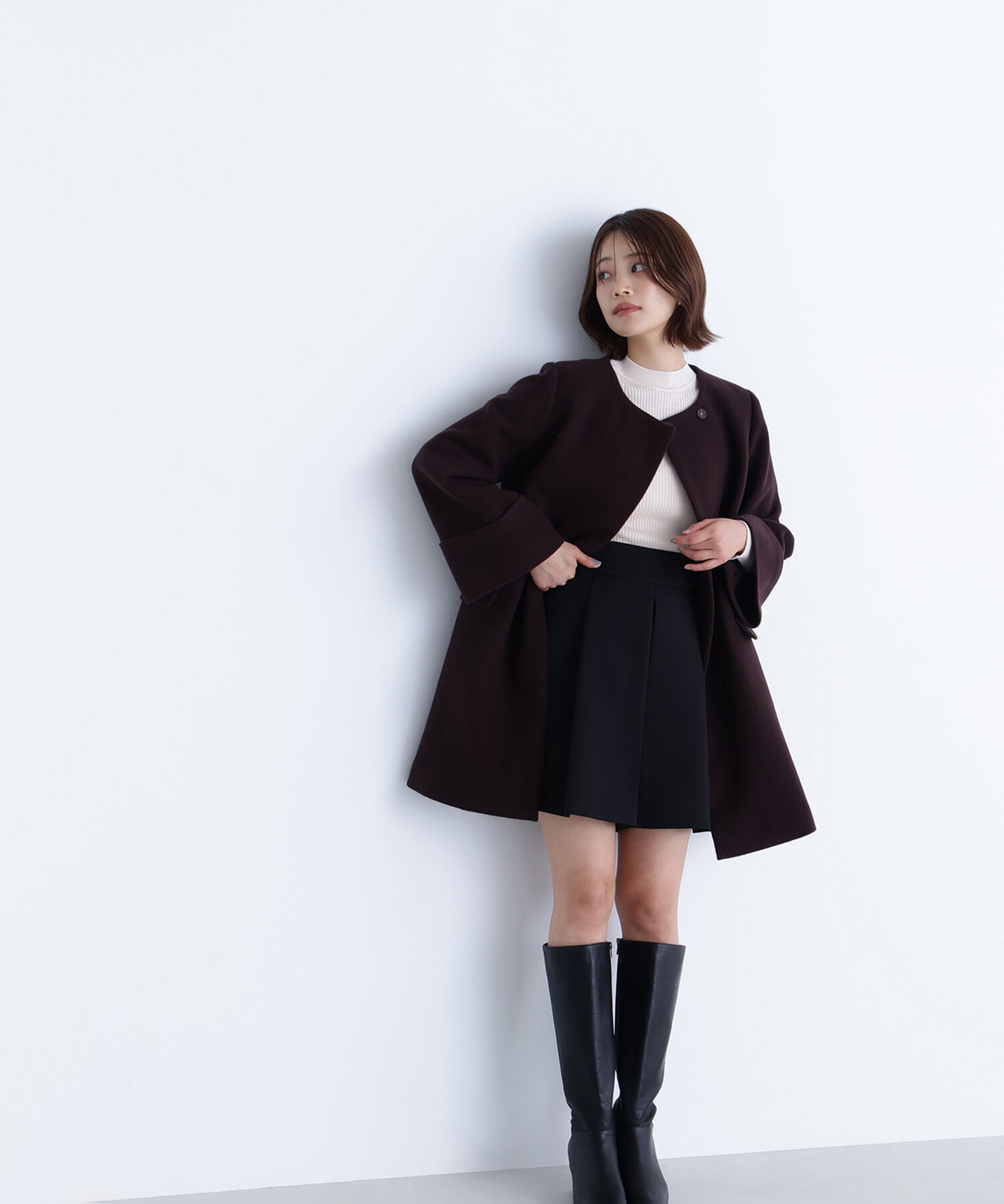  「ノーカラーミドルコート」|ブルゾン・スタジャン|