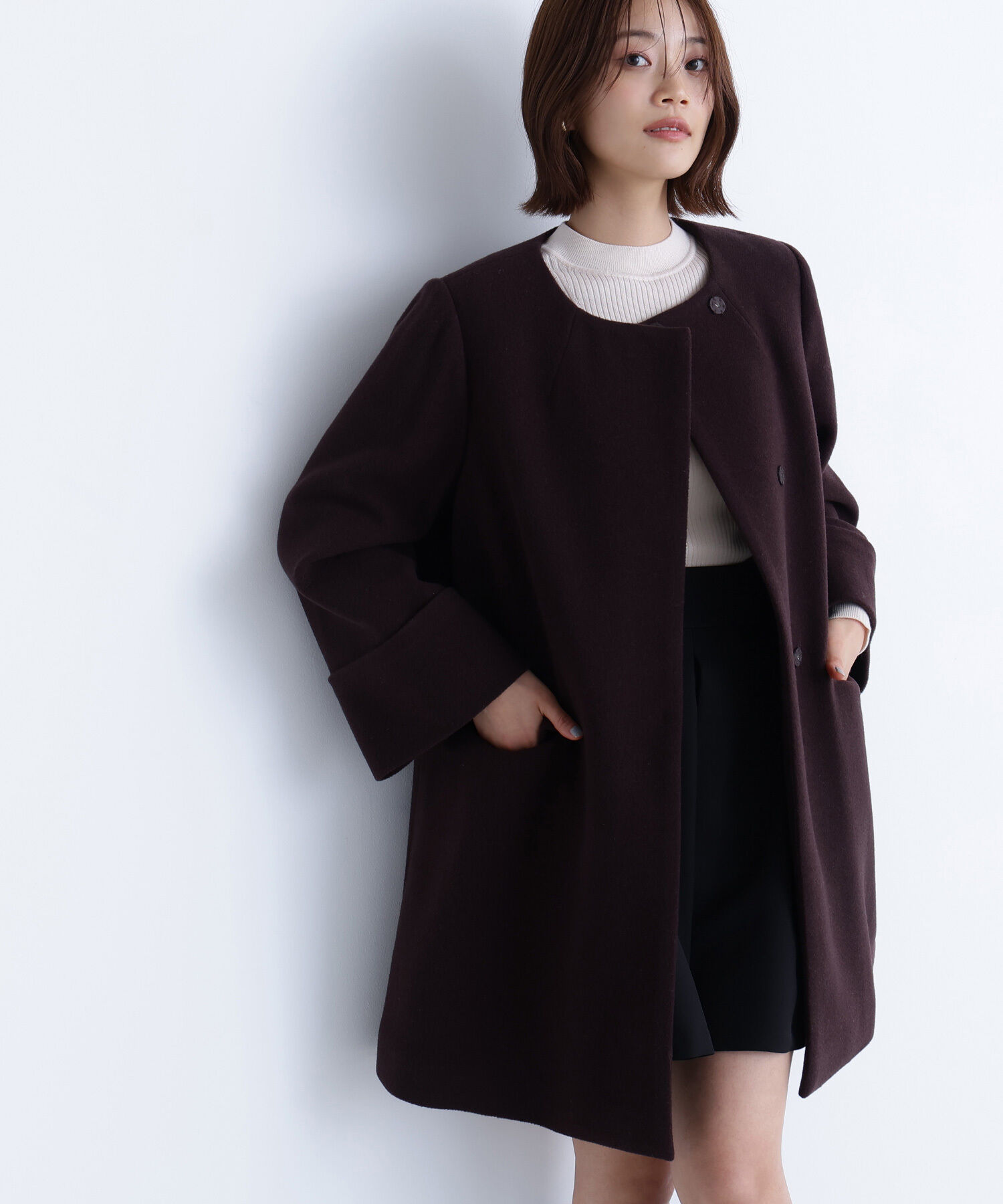  「ノーカラーミドルコート」|ブルゾン・スタジャン|