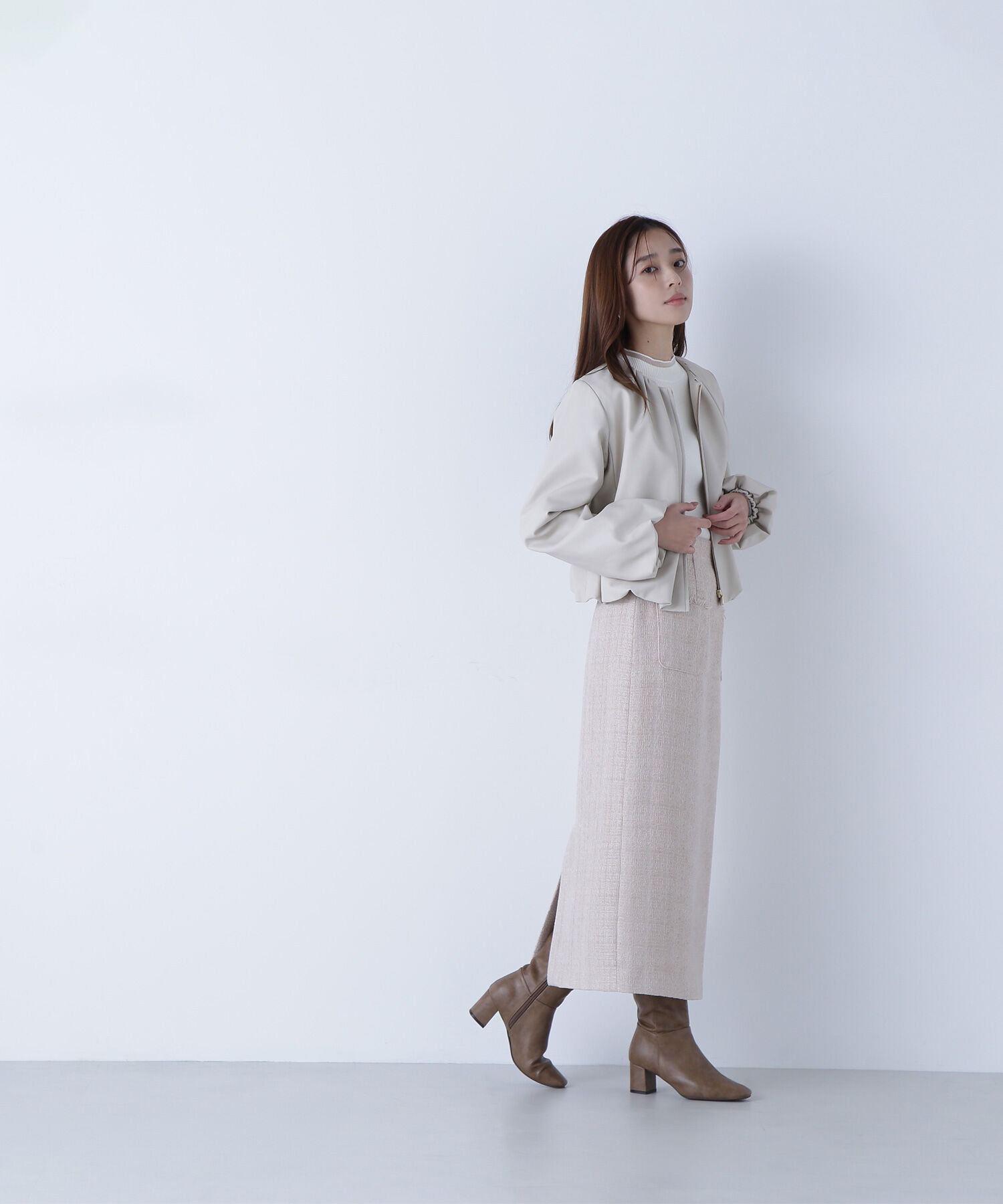  「フェイクレザーギャザーブルゾン」|ブルゾン・スタジャン|