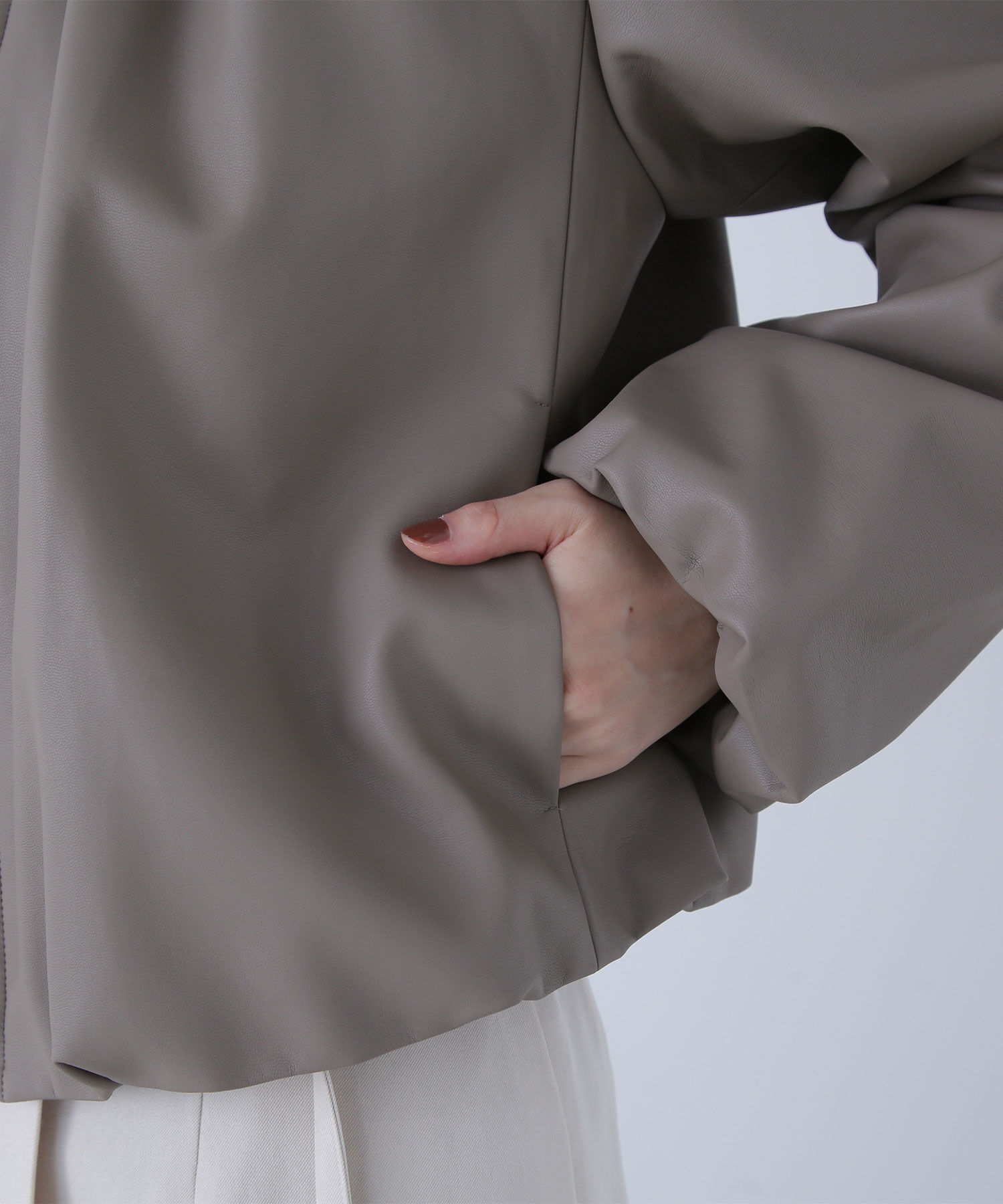  「フェイクレザーギャザーブルゾン」|ブルゾン・スタジャン|