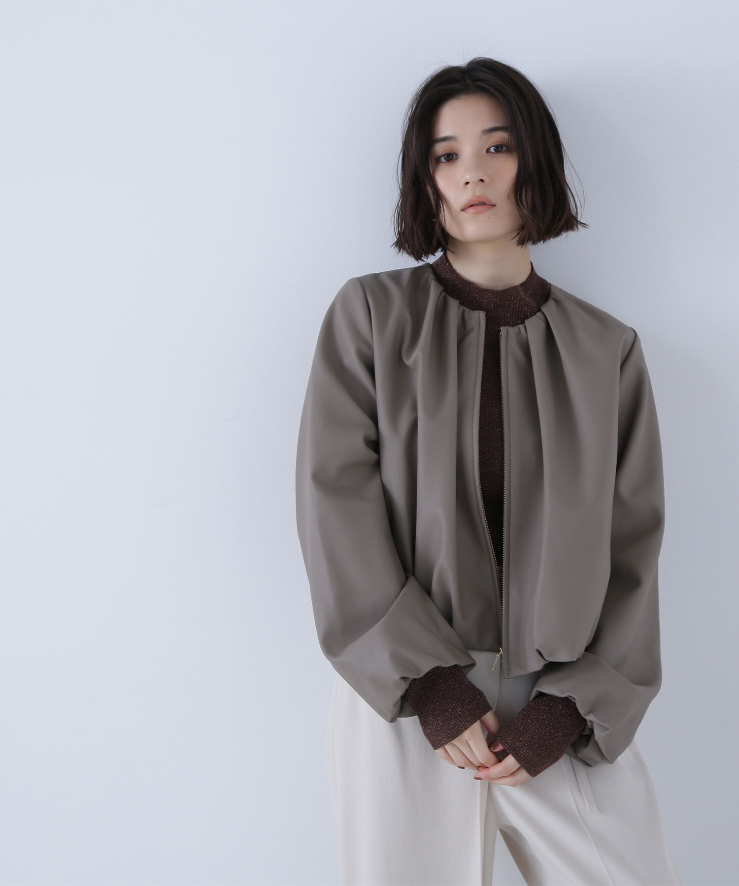  「フェイクレザーギャザーブルゾン」|ブルゾン・スタジャン|