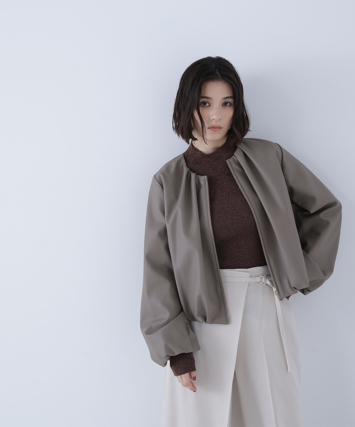  「フェイクレザーギャザーブルゾン」|ブルゾン・スタジャン|