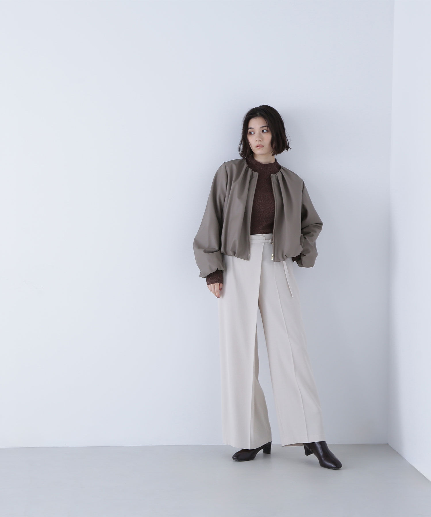  「フェイクレザーギャザーブルゾン」|ブルゾン・スタジャン|