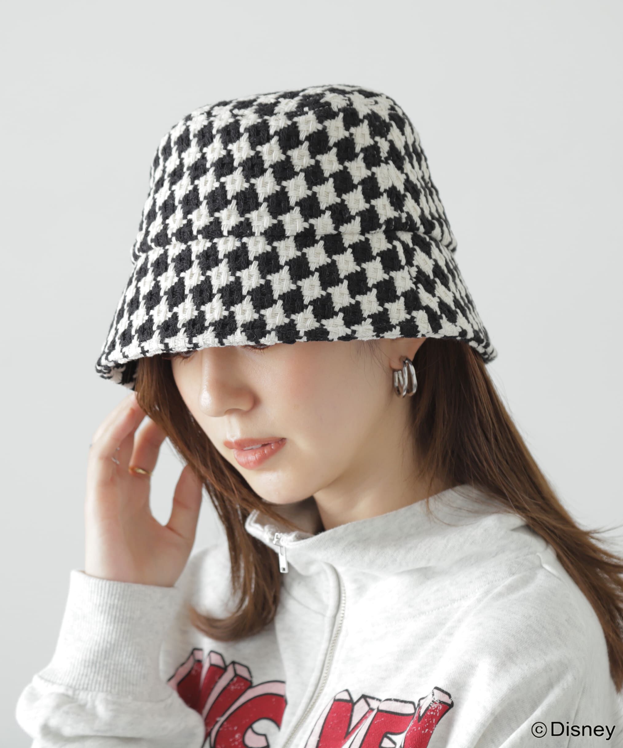  「チェッカー柄ダウンブリムバケット」|ソックス|ブラック