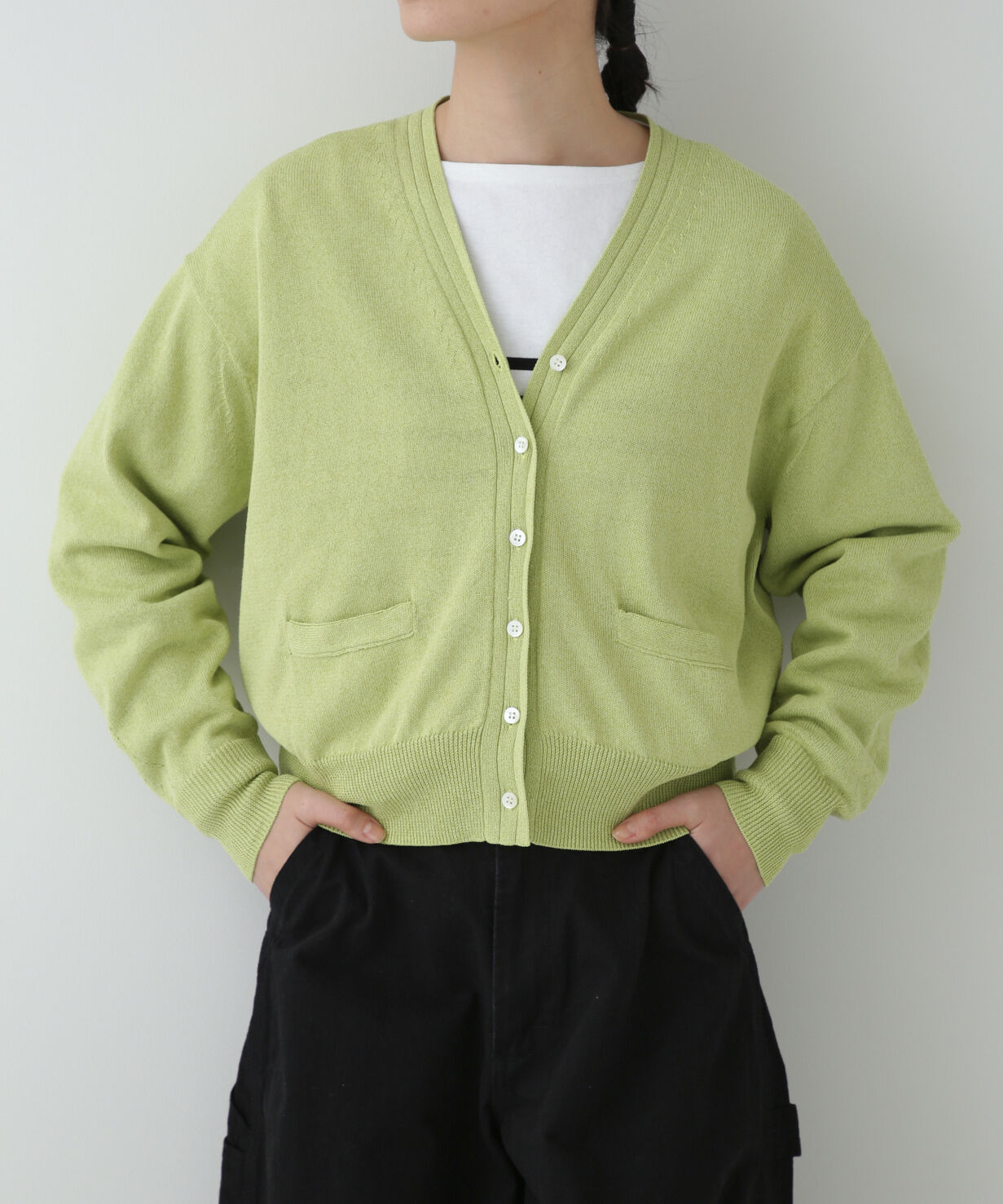  「◆ペーパーヤーンカーディガン」|ニット・セーター|ライトグリー