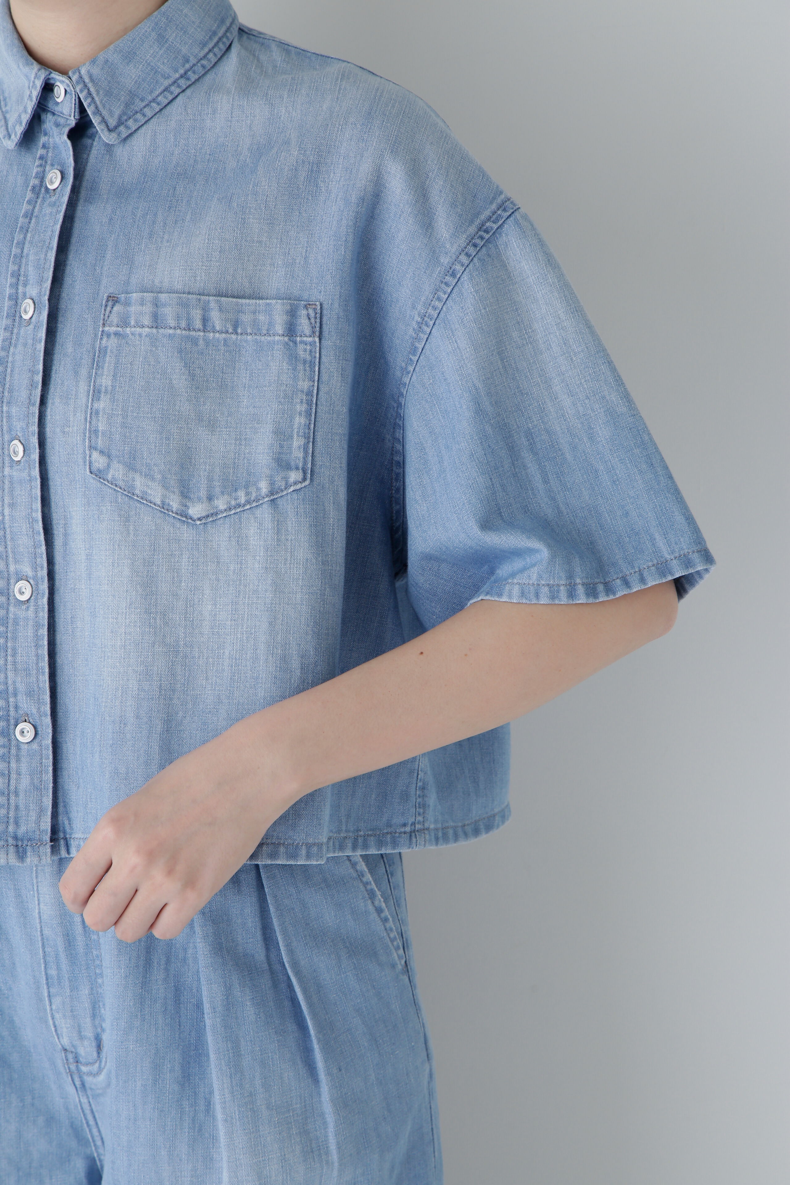  「◆クロップド半袖デニムブラ」|シャツ・ブラウス|