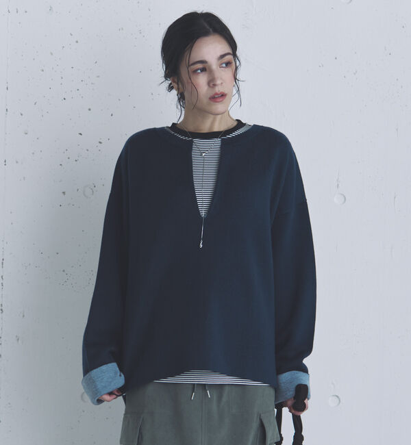 Doux archives「Ｖネック配色ニットプルオーバー」|ニット・セーター|NAVY