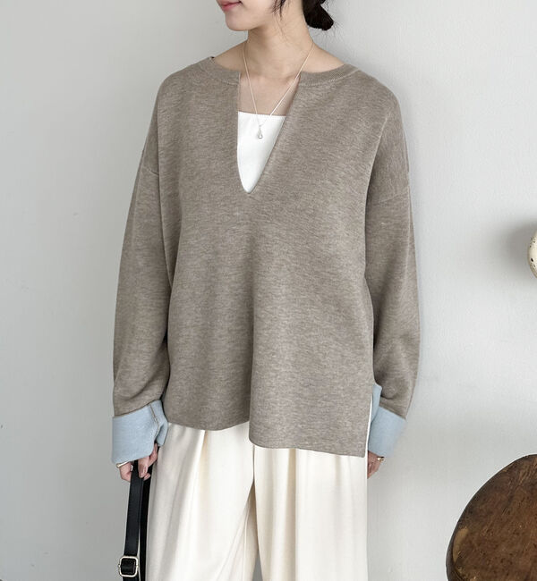 Doux archives「Ｖネック配色ニットプルオーバー」|ニット・セーター|BEIGE