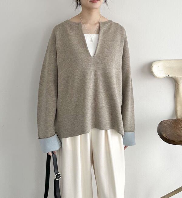 Doux archives「Ｖネック配色ニットプルオーバー」|ニット・セーター|