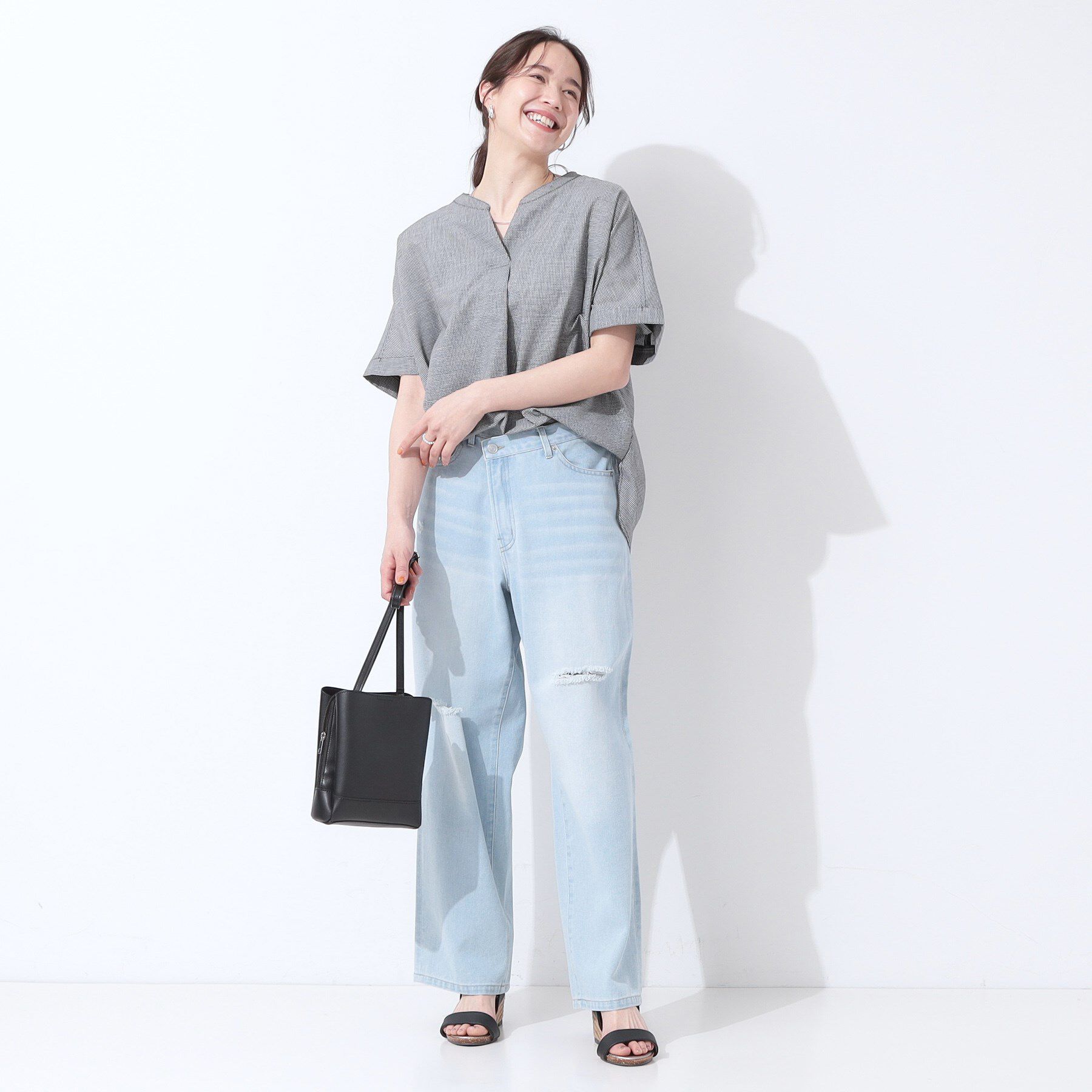 SHOO･LA･RUE「【高レビュー/洗える/UV/吸水速乾】洗濯後しわになりにくいリネンブレンドドルマンシャツ」|シャツ・ブラウス|