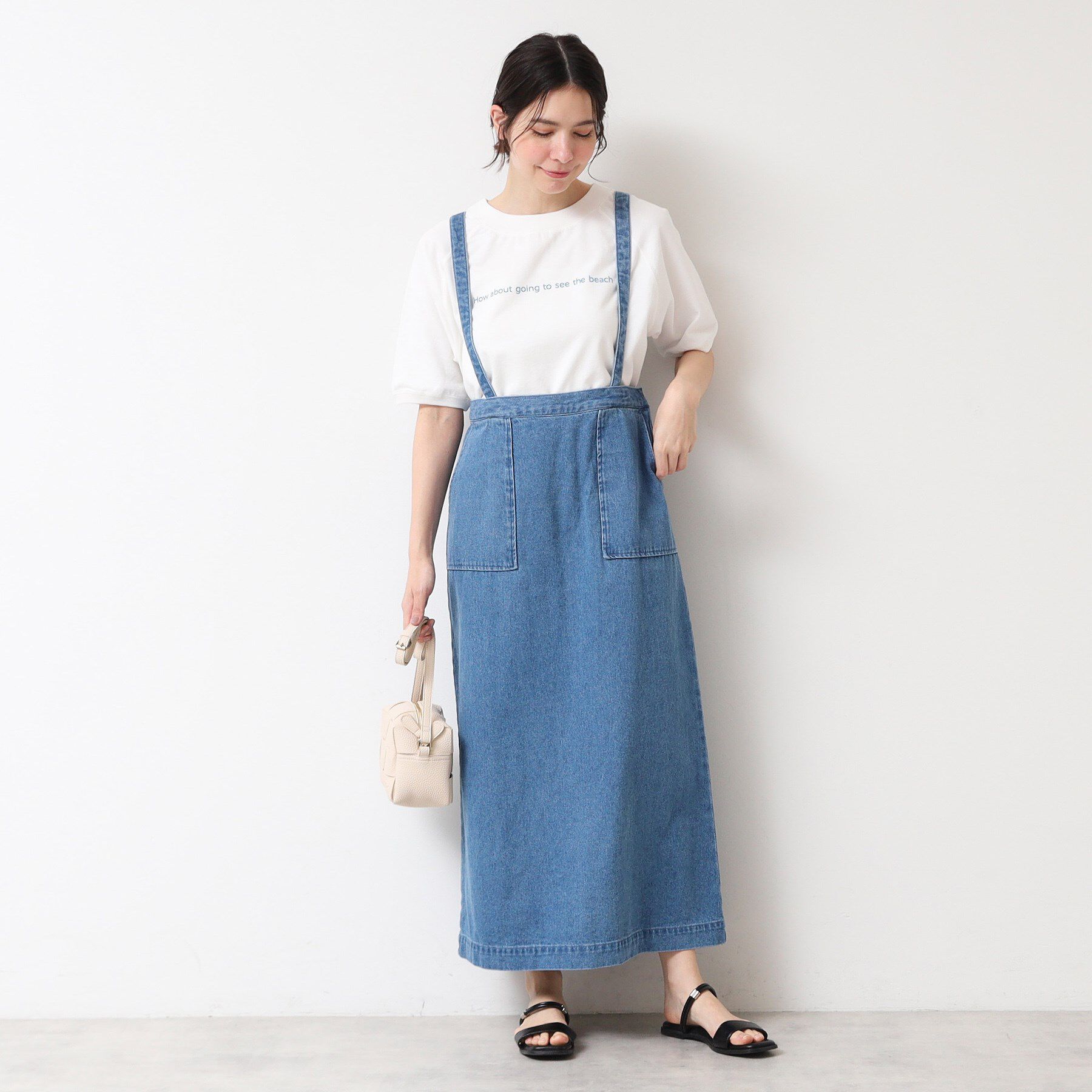 Dessin「【洗える・後ろゴム】サスペンダー付デニムスカート（S～L）」|スカート|ブルー(091)