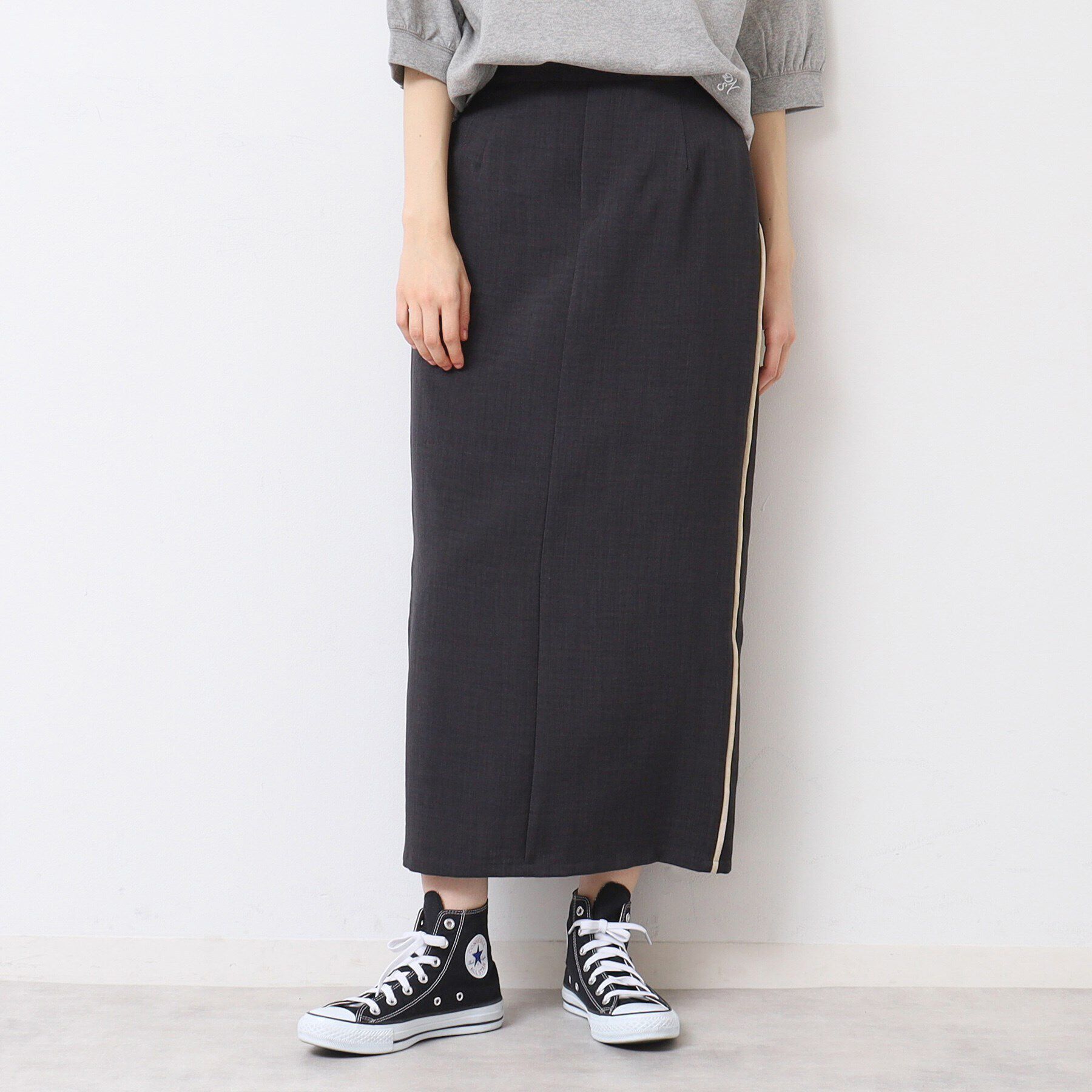 Dessin「【セットアップ可能・洗える】配色ラインストレートスカート（S～L）」|スカート|チャコールグレー(0