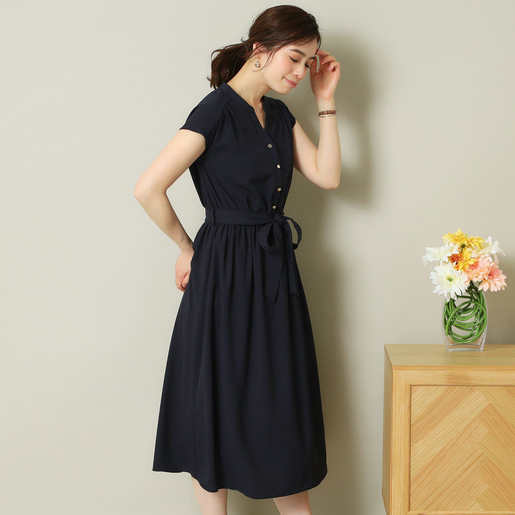 ITS&rsquo;DEMO「【UVケア／吸水速乾／洗濯機OK／洗濯後しわになりにくい】麻調合繊ワンピース＜ラク服シリーズ＞」|ワンピース|