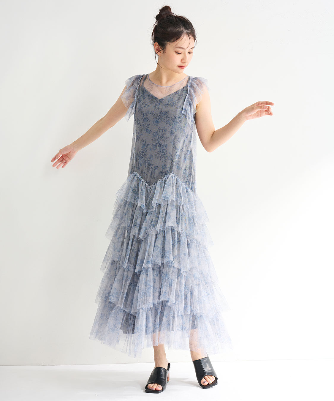 COCO DEAL「ラインフラワーチュールフリルワンピース」|ワンピース|