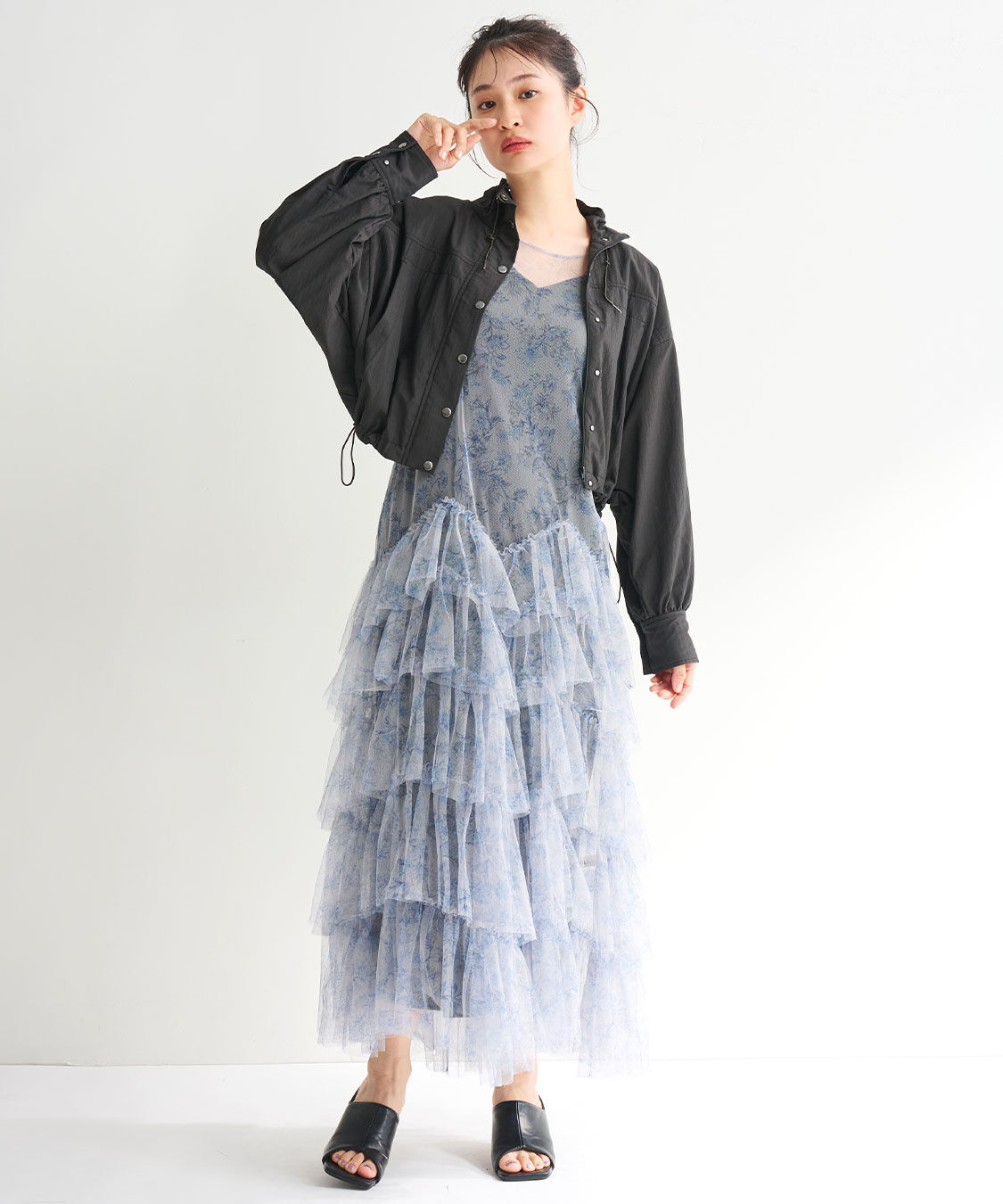 COCO DEAL「ラインフラワーチュールフリルワンピース」|ワンピース|