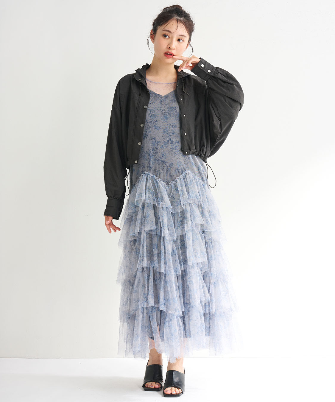 COCO DEAL「ラインフラワーチュールフリルワンピース」|ワンピース|