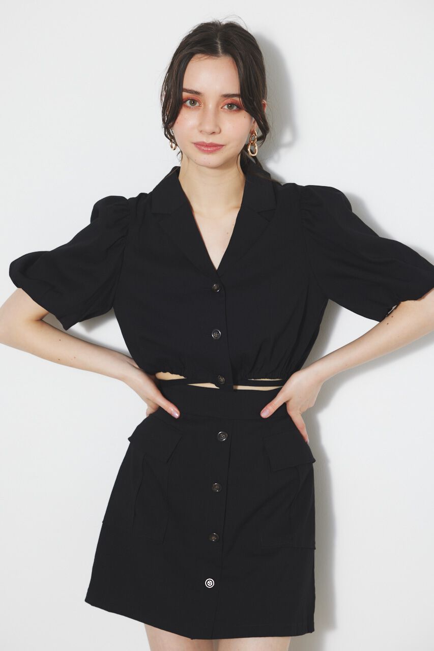 rienda「ドローストリングヘムショートSH」|シャツ・ブラウス|BLK