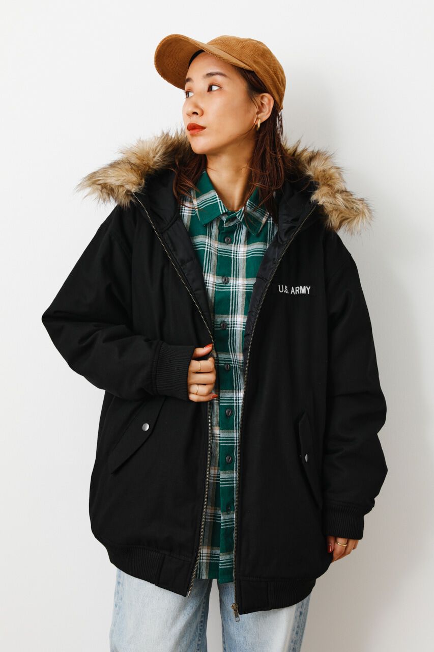 RODEO CROWNS「（WEB限定）フードフェイクファーパディングブルゾン」|ブルゾン・スタジャン|BLK