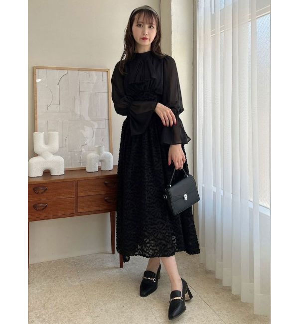 dazzlin「サイドリブタイフラワーワンピース」|ワンピース|ブラック