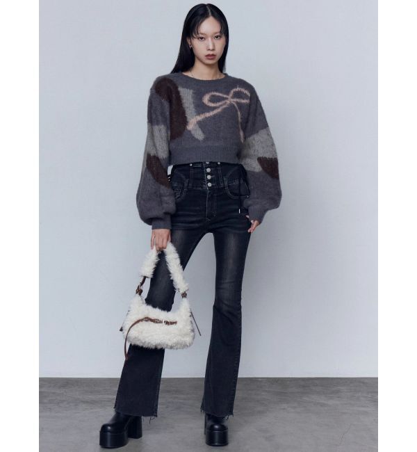 EMODA「リボンハイウエストフレアパギンス」|デニム|