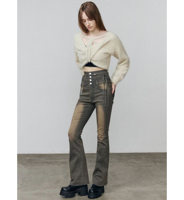 EMODA「リボンハイウエストフレアパギンス」|デニム|