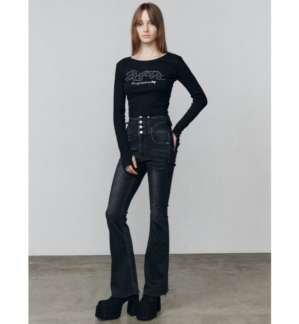 EMODA「リボンハイウエストフレアパギンス」|デニム|