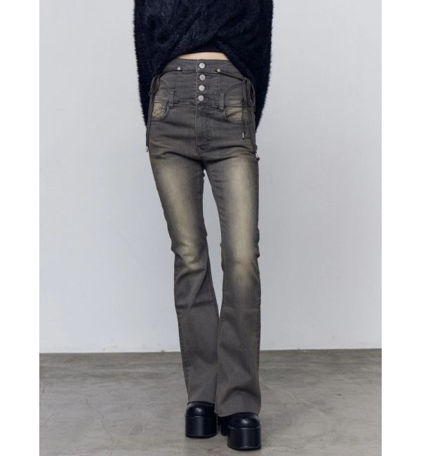 EMODA「リボンハイウエストフレアパギンス」|デニム|