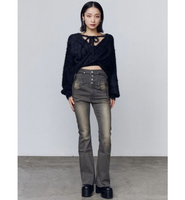 EMODA「リボンハイウエストフレアパギンス」|デニム|