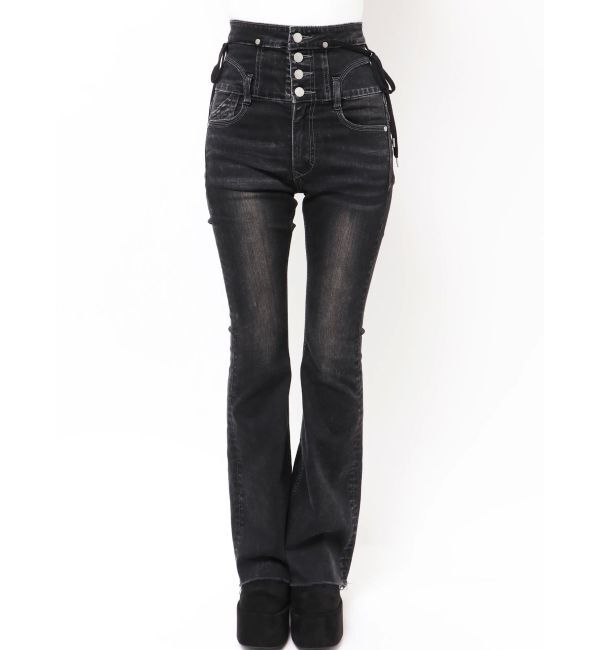 EMODA「リボンハイウエストフレアパギンス」|デニム|