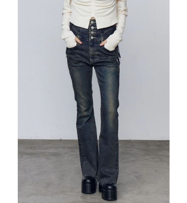 EMODA「リボンハイウエストフレアパギンス」|デニム|インディゴ