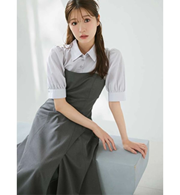 MERCURYDUO「シャツドッキングベアワンピース」|ワンピース|