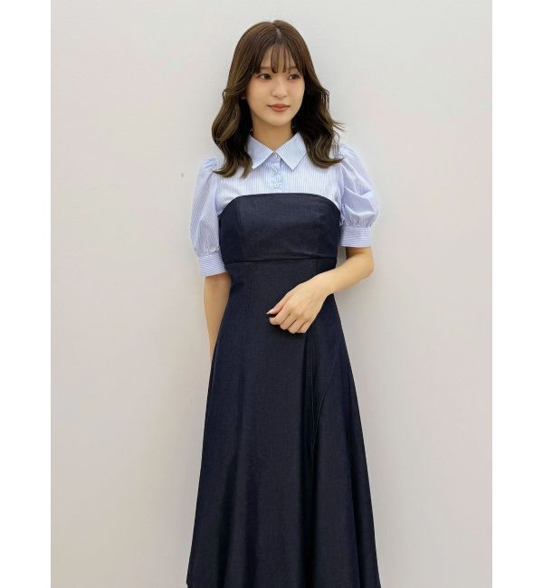 MERCURYDUO「シャツドッキングベアワンピース」|ワンピース|