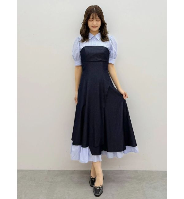 MERCURYDUO「シャツドッキングベアワンピース」|ワンピース|